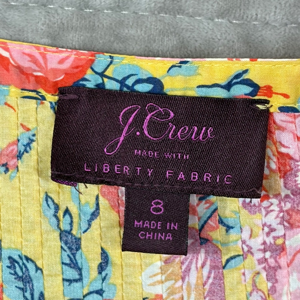 J.Crew Liberty Fabric Floral Pintuck Blouse Yellow Pink Cotton Size 8 - Picture 4 of 11